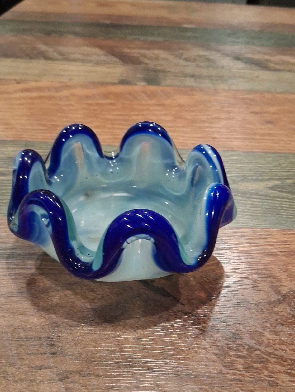 Handmade Blue Glass Decorative Bowl - Home Art Or Ashstray